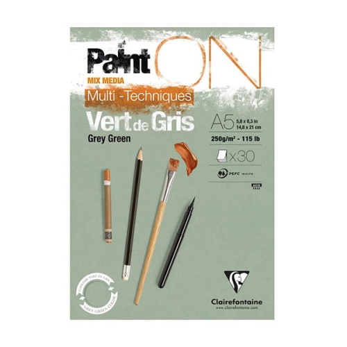 Blok malarski uniwersalny Clairefontaine Paint On VERT DE GRIS Multi -Techniques - 250g, A5 30ark.