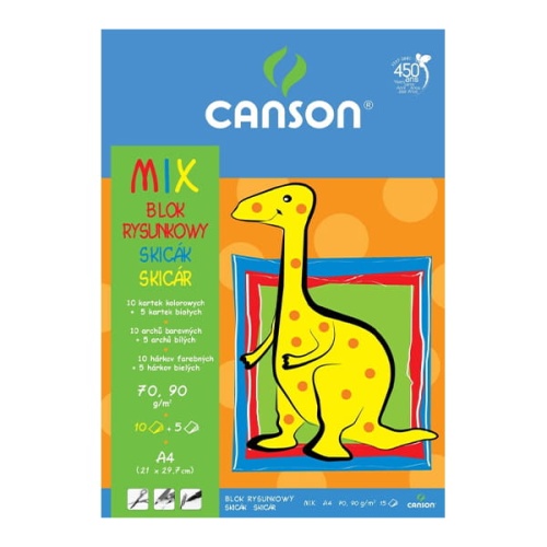 Blok rysunkowy MIX Canson - A4, 70-90g, 10ark. kolorowych+5ark. białych.jpg