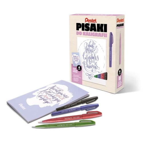 Zestaw do kaligafii i liternictwa Pentel - 4 kol. brushy + zeszyt ćwiczeń.jpg