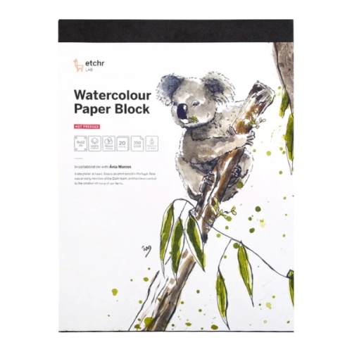 Blok akwarelowy Etchr 100% bawełna - 350g, 20ark, 22,8 x 30,4cm - hot pressed (gładki)