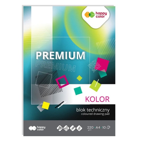 Blok techniczny Happy Color Premium - 220g, 10ark, A4 - kolorowy.jpg