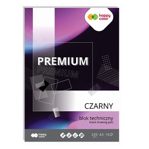 Blok techniczny Happy Color Premium - 220g, A3 - czarny
