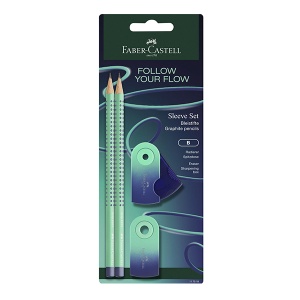 Zestaw Faber-Castell Grip Flow Edition Buzzing Blue - 4 elementy - ołówki, gumka, temperówka