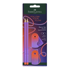 Zestaw Faber-Castell Grip Flow Edition Punchy Melon - 4 elementy - ołówki, gumka, temperówka
